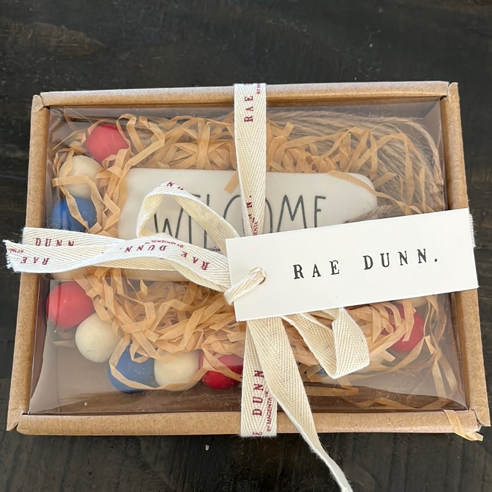 NWT Rae Dunn Welcome with Red, White and Blue Beads